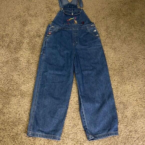 Y2K Vintage Looney Tunes Tweety Bird Paint 90s Denim Carpenter Overalls XL adult - Picture 6 of 12